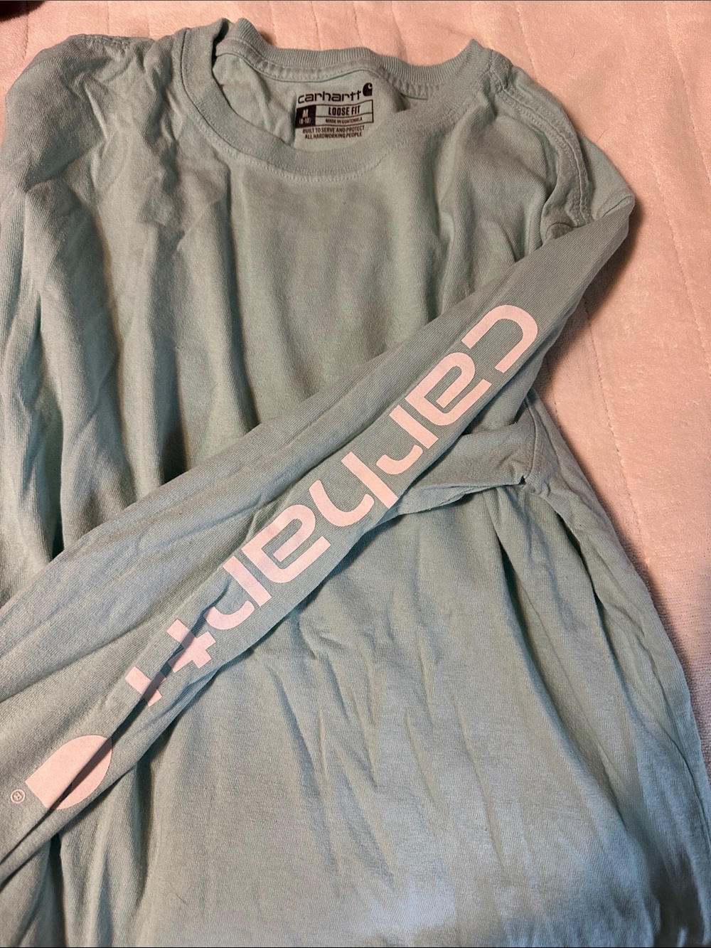 Carhartt Light Aqua Long Sleeve Tee with Sleeve Logo